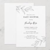 Line Art Foliage Leaf Baby shower Invitation Kaart (Voorkant / Achterkant)