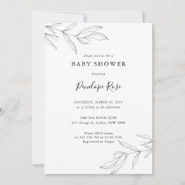 Line Art Foliage Leaf Baby shower Invitation Kaart
