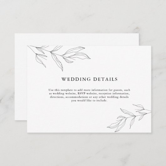 Line Art Foliage Leaf — Details Enclosure Card Informatiekaartje (Voorkant / Achterkant)