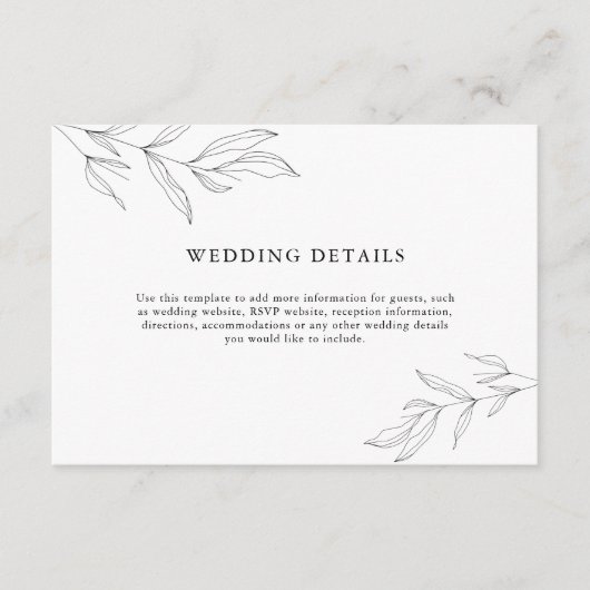 Line Art Foliage Leaf — Details Enclosure Card Informatiekaartje (Voorkant)