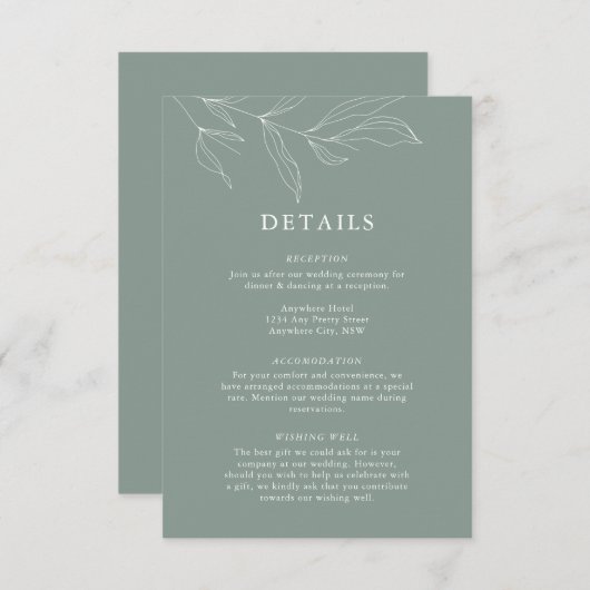 Line Art Foliage Leaf — Details Enclosure Card.. Informatiekaartje (Voorkant / Achterkant)