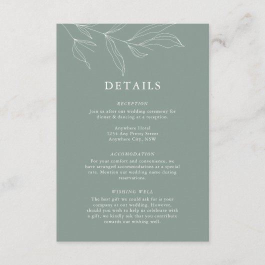 Line Art Foliage Leaf — Details Enclosure Card.. Informatiekaartje (Voorkant)
