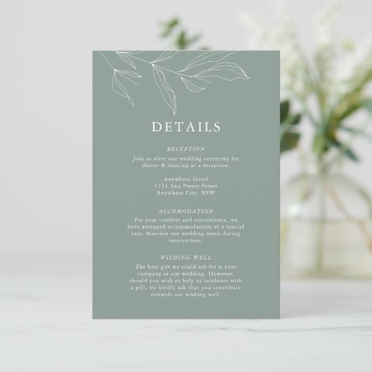 Line Art Foliage Leaf — Details Enclosure Card.. Informatiekaartje (Staand voorkant)
