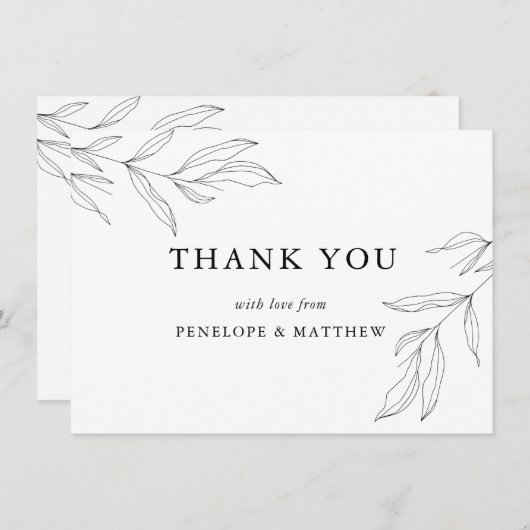 Line Art Foliage Leaf Hartelijk dank Bedankkaart (Voorkant / Achterkant)
