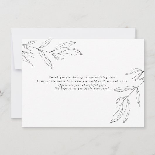 Line Art Foliage Leaf Hartelijk dank Bedankkaart (Achterkant)