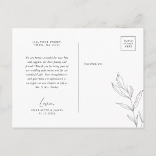 Line Art Foliage Leaf Hartelijk dank briefkaart