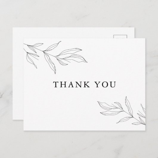 Line Art Foliage Leaf Hartelijk dank briefkaart (Voorkant / Achterkant)