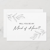 Line Art Foliage Leaf Maid of Honor Kaart (Voorkant / Achterkant)
