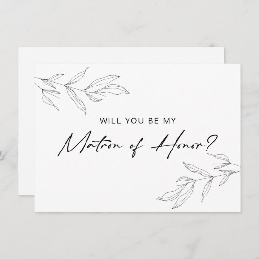 Line Art Foliage Leaf Matron of Honor Kaart (Voorkant / Achterkant)