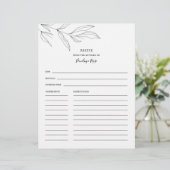 Line Art Foliage Leaf Name Recipcard (Staand voorkant)