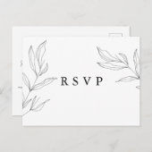 Line Art Foliage Leaf RSVP Briefkaart (Voorkant / Achterkant)