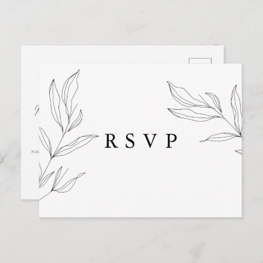 Line Art Foliage Leaf RSVP Briefkaart (Voorkant / Achterkant)