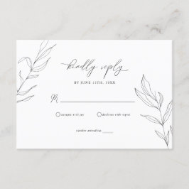 Line Art Foliage Leaf RSVP-kaart Informatiekaartje