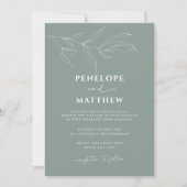 Line Art Foliage Leaf Sage Wedding Invitation Kaart (Voorkant)