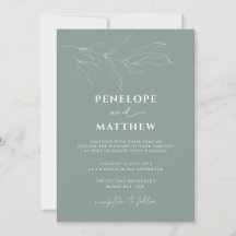 Line Art Foliage Leaf Sage Wedding Invitation