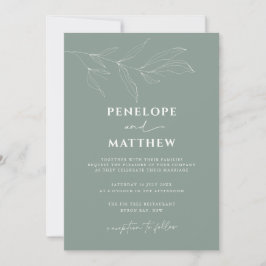 Line Art Foliage Leaf Sage Wedding Invitation Kaart