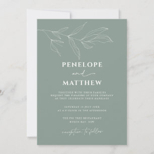 Line Art Foliage Leaf Sage Wedding Invitation Kaart