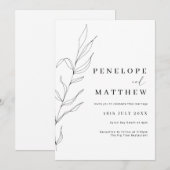 Line Art Foliage Leaf Wedding Invitation Kaart (Voorkant / Achterkant)