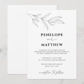 Line Art Foliage Leaf Wedding Invitation Kaart (Voorkant / Achterkant)