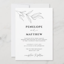 Line Art Foliage Leaf Wedding Invitation