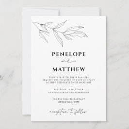 Line Art Foliage Leaf Wedding Invitation Kaart