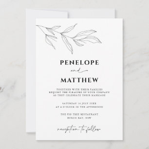 Line Art Foliage Leaf Wedding Invitation Kaart