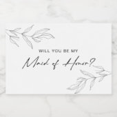 Line Art Foliage Maid of Honor Wine Label Sparkling Wijnetiket (Enkel label)