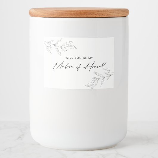 Line Art Foliage Matron of Honor Candle Label Voedselcontainer Etiket (Voorkant)