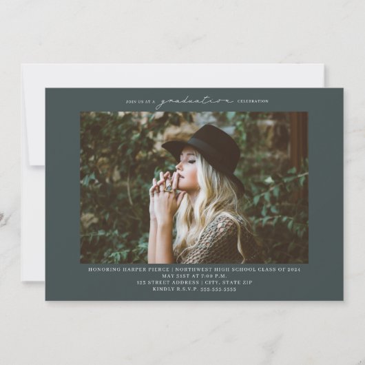 Line Art Foto Emerald Graduation Party Invitation Kaart (Voorkant)