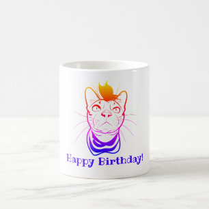 LIne Art Funny Cat gepersonaliseerd Koffiemok