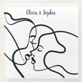 Line Art Gepersonaliseerd Lesbisch Glazen Onderzetter