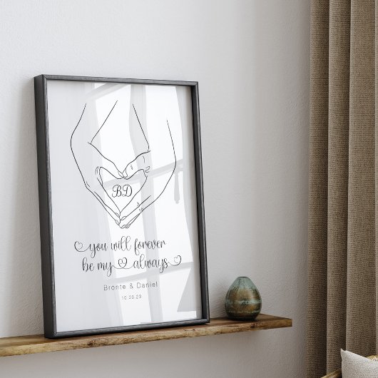 Line Art Hart Vorm Handen Paar Poster