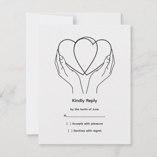 Line Art Hearts & Hands Wedding RSVP Card Kaartje (Voorkant)