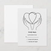 Line Art Hearts & Hands Wedding RSVP Card Kaartje (Voorkant / Achterkant)