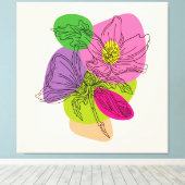 Line Art Hibiscus Flower met heldere spots Canvas Afdruk (Insitu (Houten vloer))