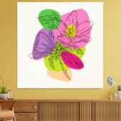 Line Art Hibiscus Flower met heldere spots Canvas Afdruk (Insitu (Woonkamer))