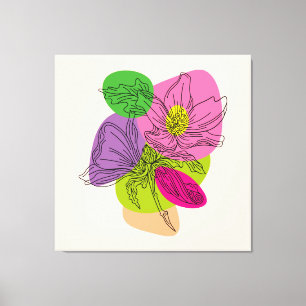 Line Art Hibiscus Flower met heldere spots Canvas Afdruk