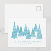 Line Art Holiday kerstbomen in sneeuw Feestdagenkaart (Voorkant / Achterkant)