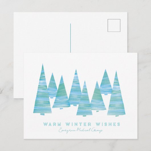 Line Art Holiday kerstbomen in sneeuw Feestdagenkaart (Voorkant / Achterkant)