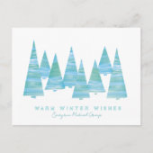 Line Art Holiday kerstbomen in sneeuw Feestdagenkaart (Voorkant)