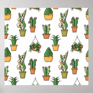 Line Art Houseplants:  naadloos Poster