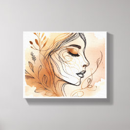 Line Art Illustratie van het gezicht van de vrouw Canvas Afdruk