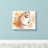 Line Art Illustratie van het gezicht van de vrouw Canvas Afdruk (Insitu (Houten vloer))