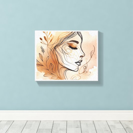 Line Art Illustratie van het gezicht van de vrouw Canvas Afdruk (Insitu (Houten vloer))