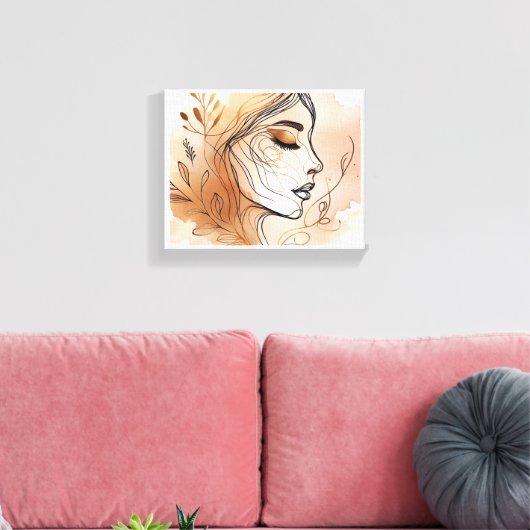 Line Art Illustratie van het gezicht van de vrouw Canvas Afdruk (Insitu (Woonkamer))