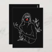 Line Art Illustration. Vrouw in zwart-wit Briefkaart (Voorkant / Achterkant)
