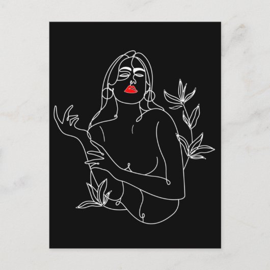 Line Art Illustration. Vrouw in zwart-wit Briefkaart (Voorkant)
