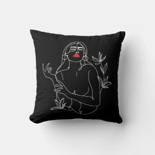 Line Art Illustration. Vrouw in zwart-wit Kussen