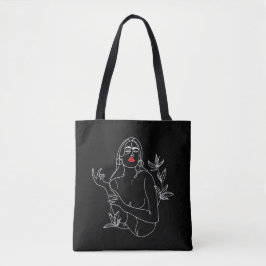 Line Art Illustration. Vrouw in zwart-wit Tote Bag