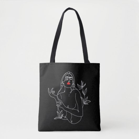 Line Art Illustration. Vrouw in zwart-wit Tote Bag (Voorkant)